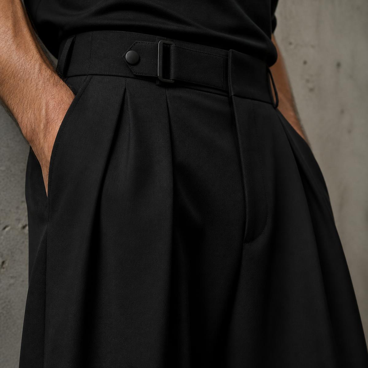 Waistband, pleat and pocket detail of the 001 Wide Trouser